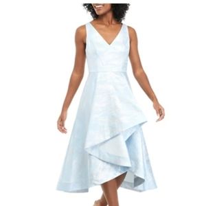 Adrianna Papell  Metallic Jacquard Dress Size 12 Blue Silver Hi-Lo Sleeveless